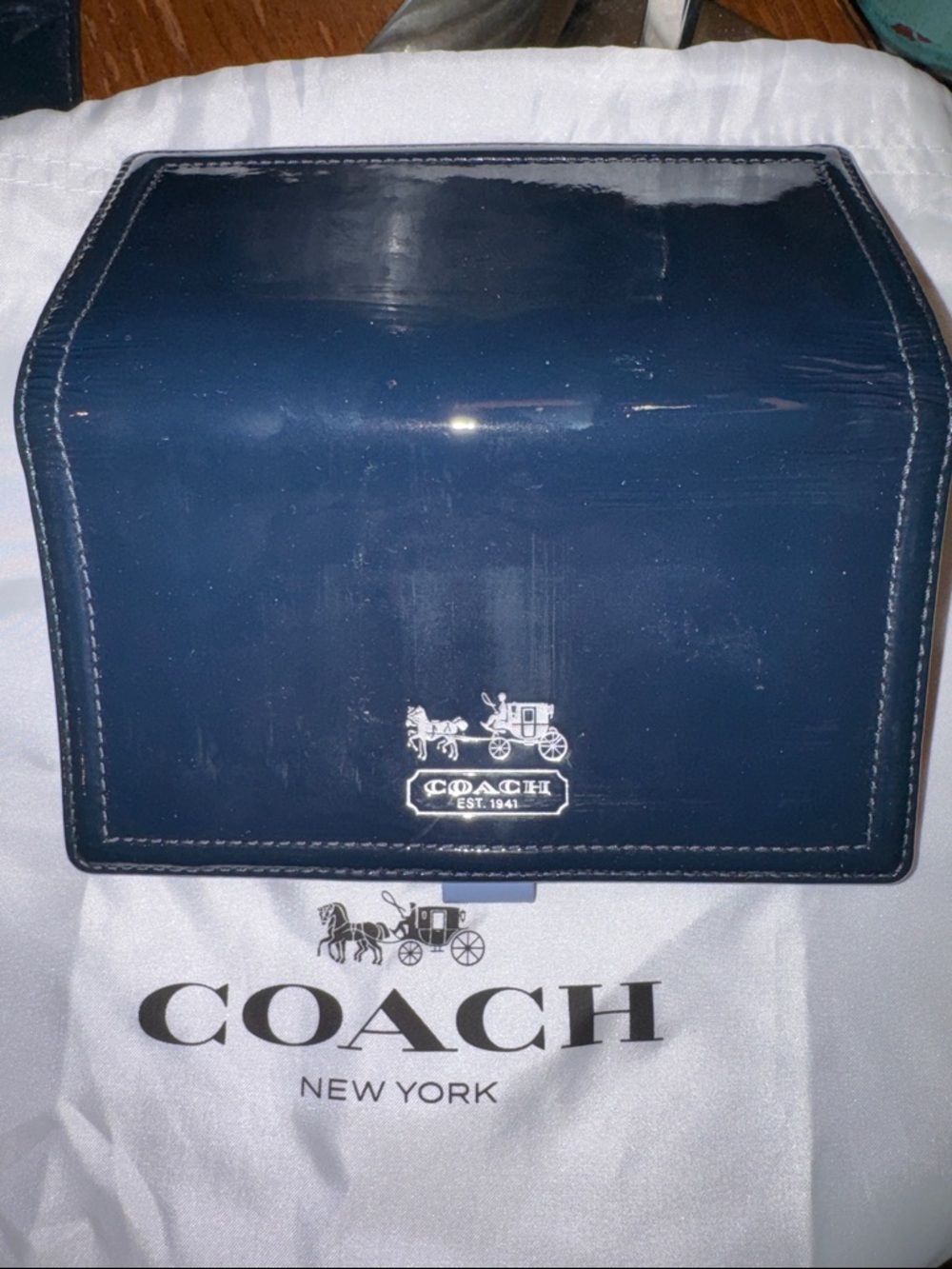 Coach Dark Blue Patent Leather Satchel with matching Wallet & Checkbook EUC - Picture 12 of 16
